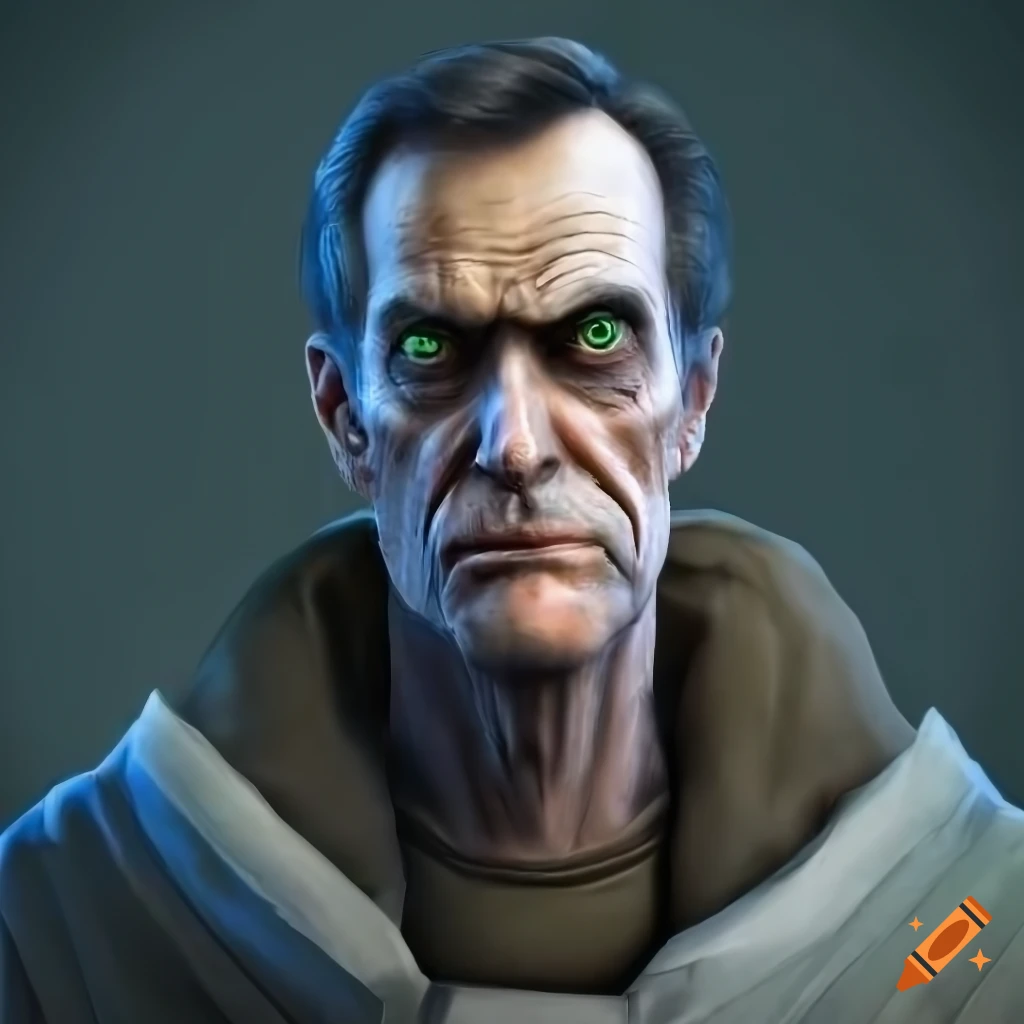 Portrait of g man from half life with green eyes on craiyon