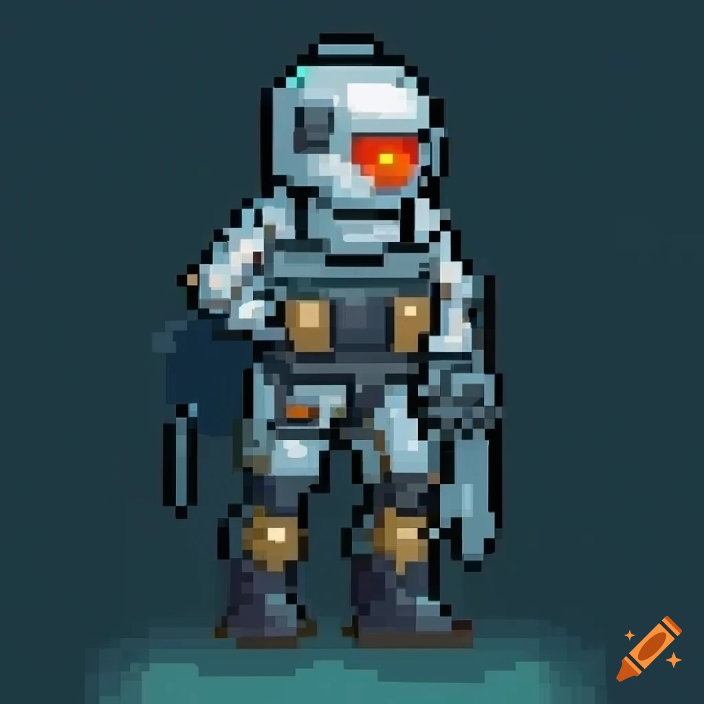 pixel art of a sci-fi technician character