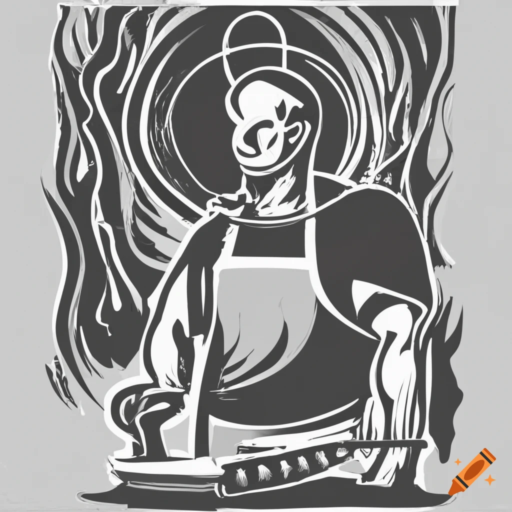 black and white logo of a blacksmith with fire and hoops
