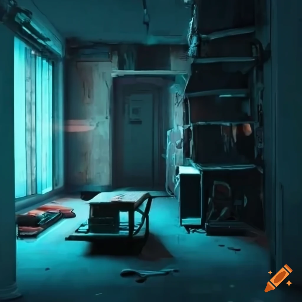 cyberpunk style apartment with barricaded windows