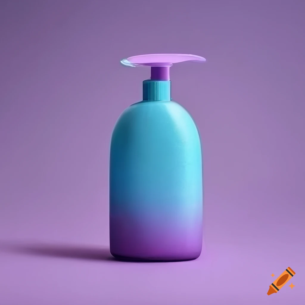 Modern light blue and dusty purple shampoo and conditioner bottles