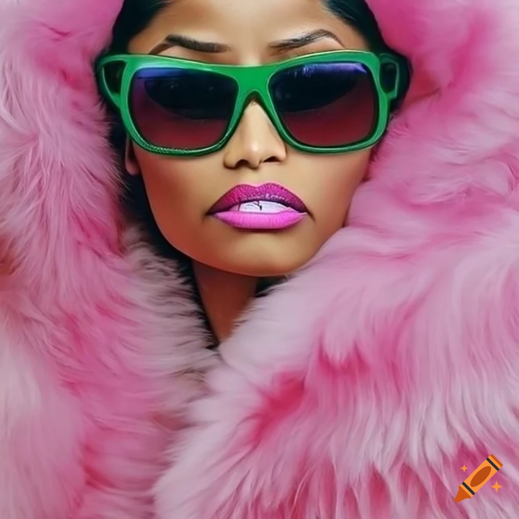 Nicki Minaj in stylish pink fur coat