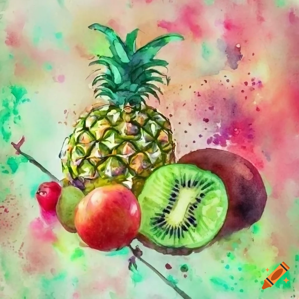 Pineapple Oil Painting Limes Hibiscus Food Art