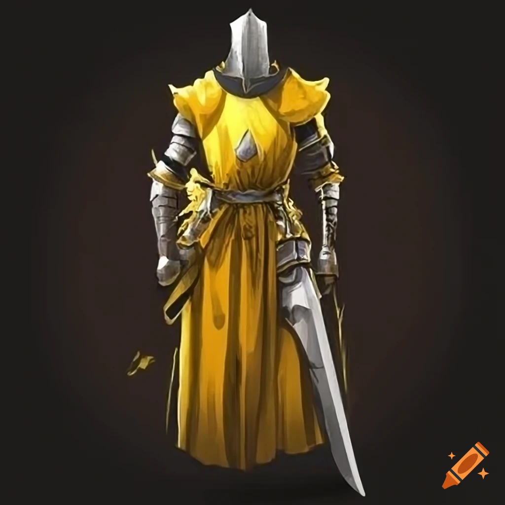 Image of a knight in yellow armor on Craiyon