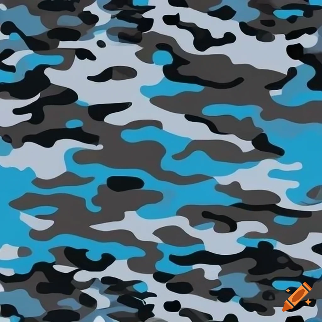 Digital camouflage pattern in white, blue, and red on Craiyon