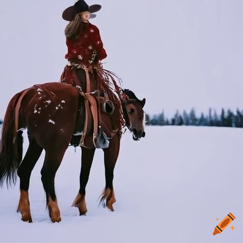 cowgirl roping in the snow