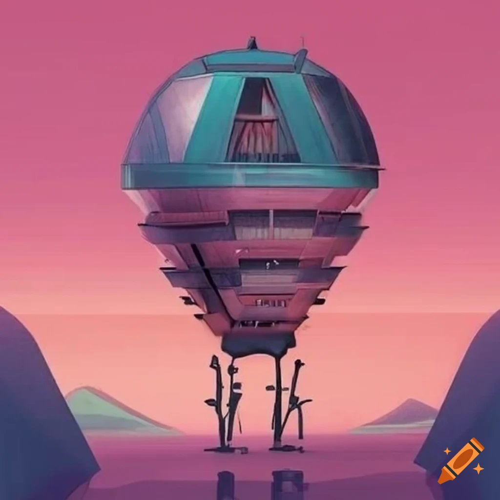 Retrofuturistic technical drawing of a unique living pod on Craiyon