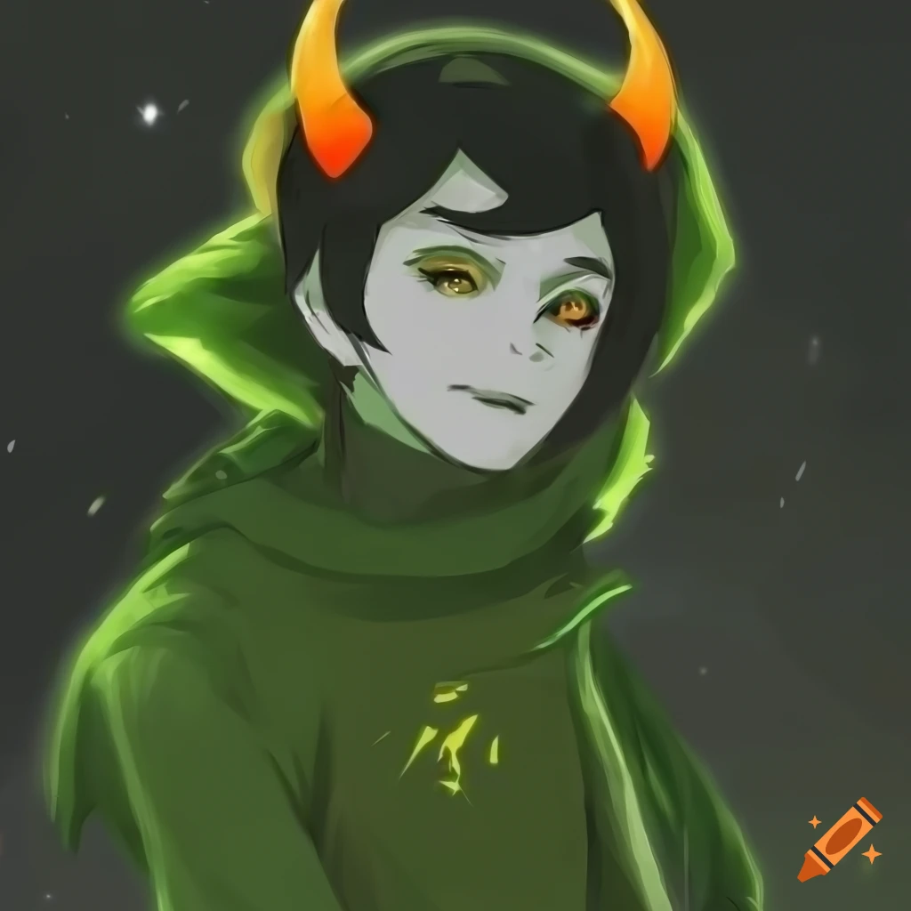 artwork of a male fantroll character with cat horns and olive cape