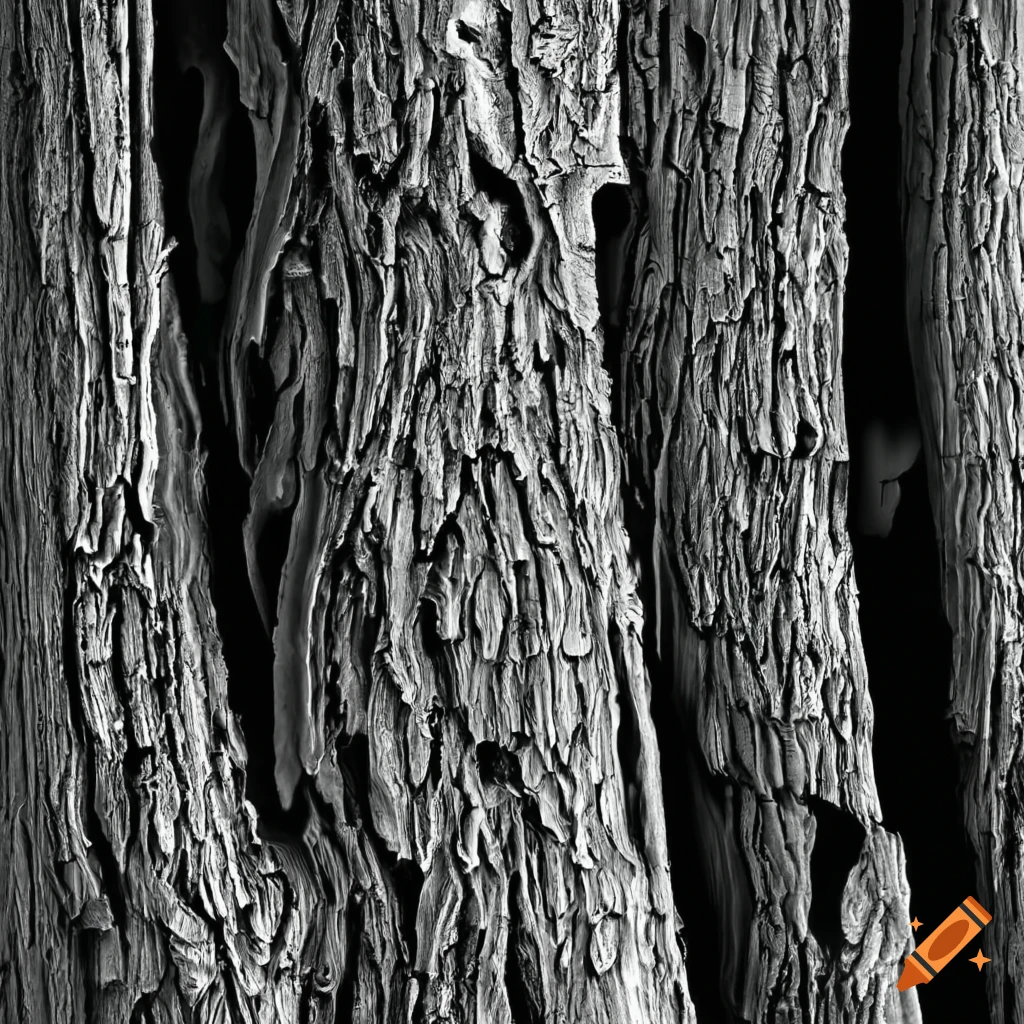 black and white microscopic image of tree bark