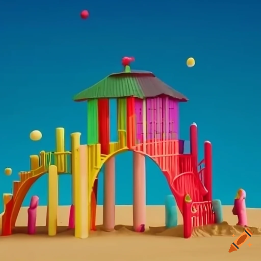 Surreal playground with colorful structures on Craiyon