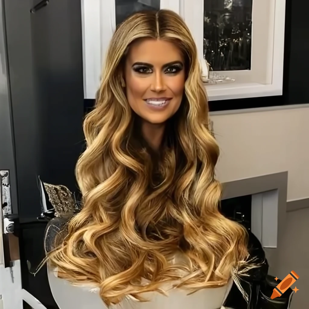 Lifelike christina el moussa styling head with long flowing hair on Craiyon