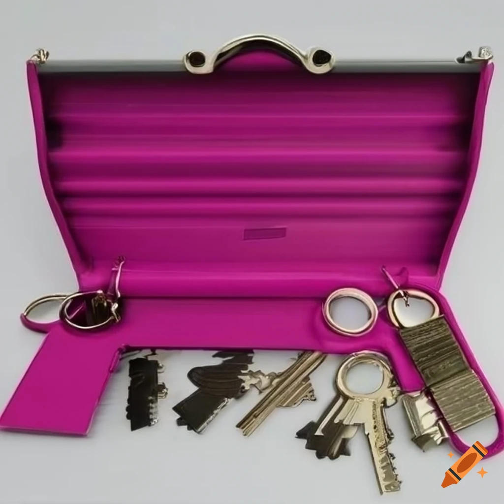 magenta chest filled with keys and keychains