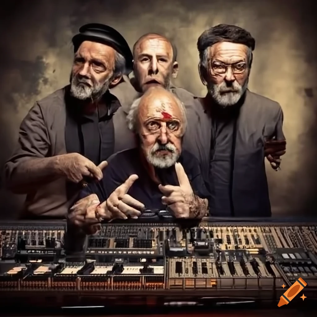 four men in a vintage sound studio