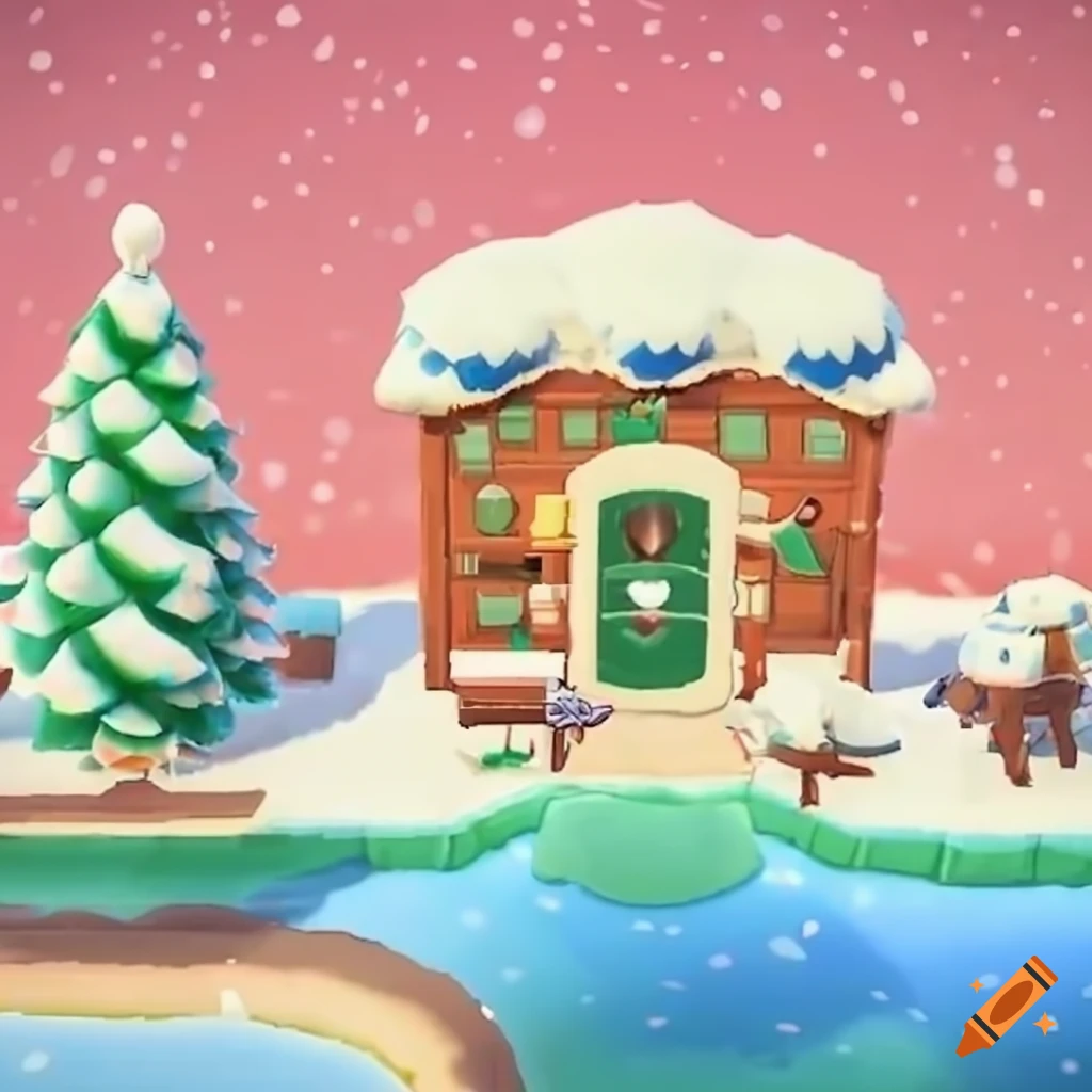 Island in animal crossing style showcasing multiple seasons on Craiyon