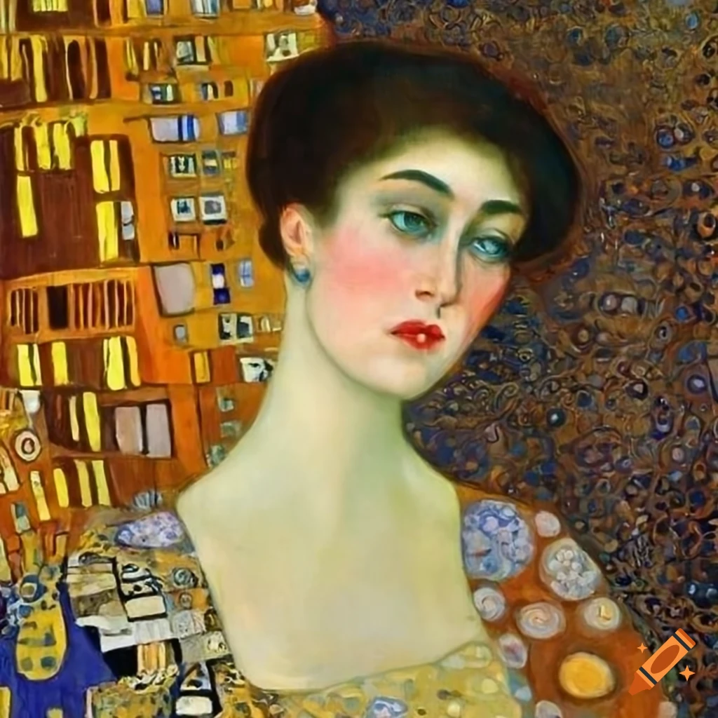 Portrait of a woman in the style of gustav klimt on Craiyon