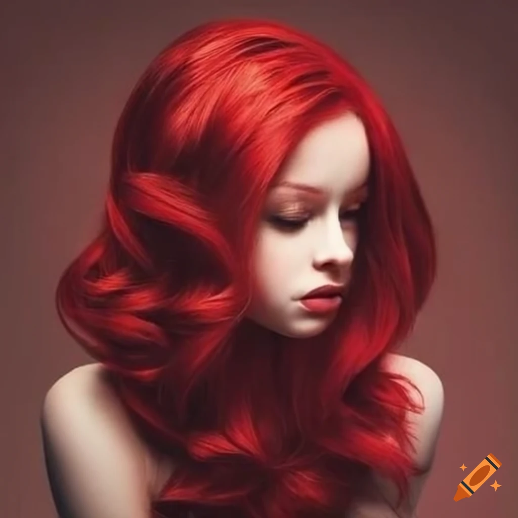 Asian woman portrait with long black to red ombre hair, from behind on  Craiyon