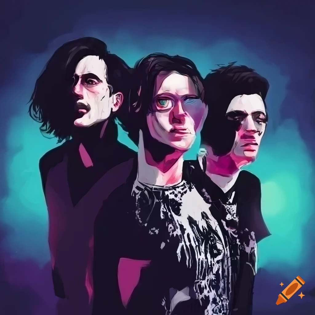 Digital illustration of a band standing together on Craiyon