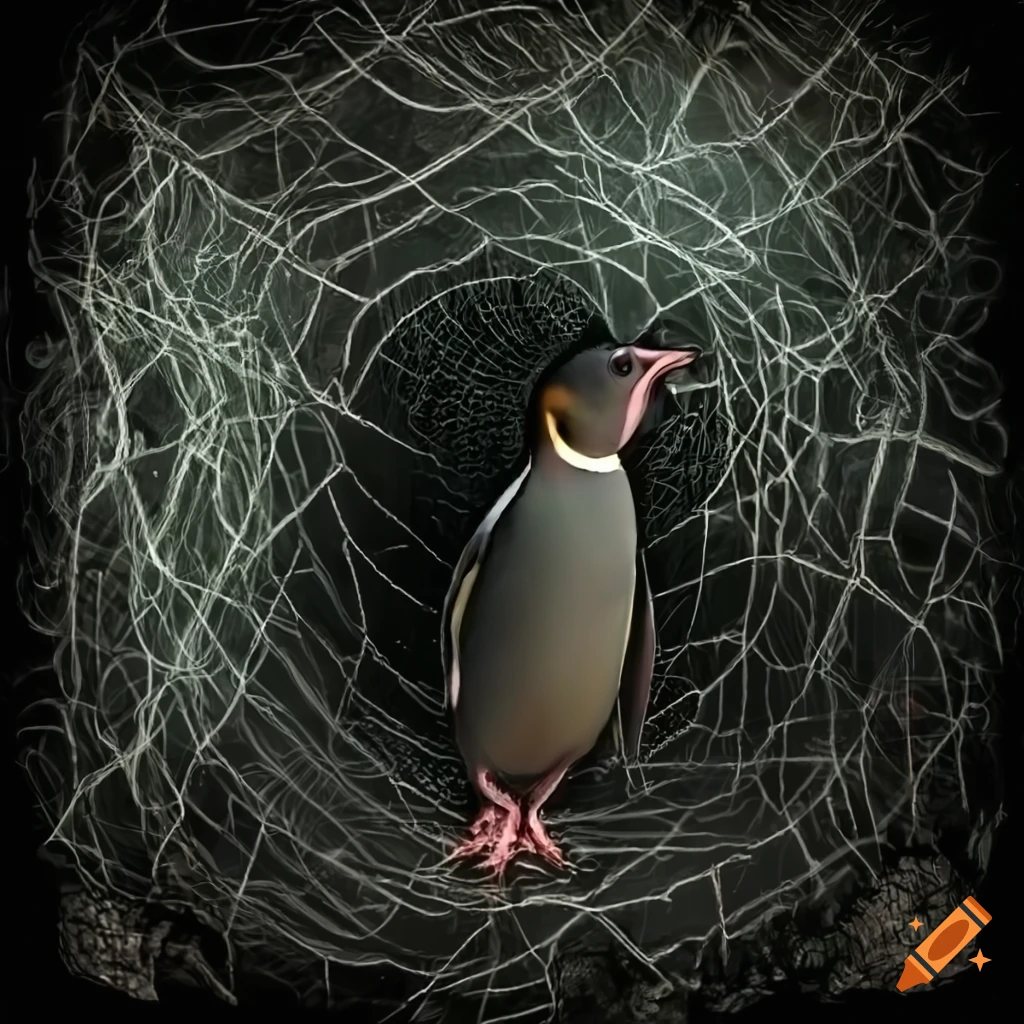surreal artwork of a penguin with twisted elements