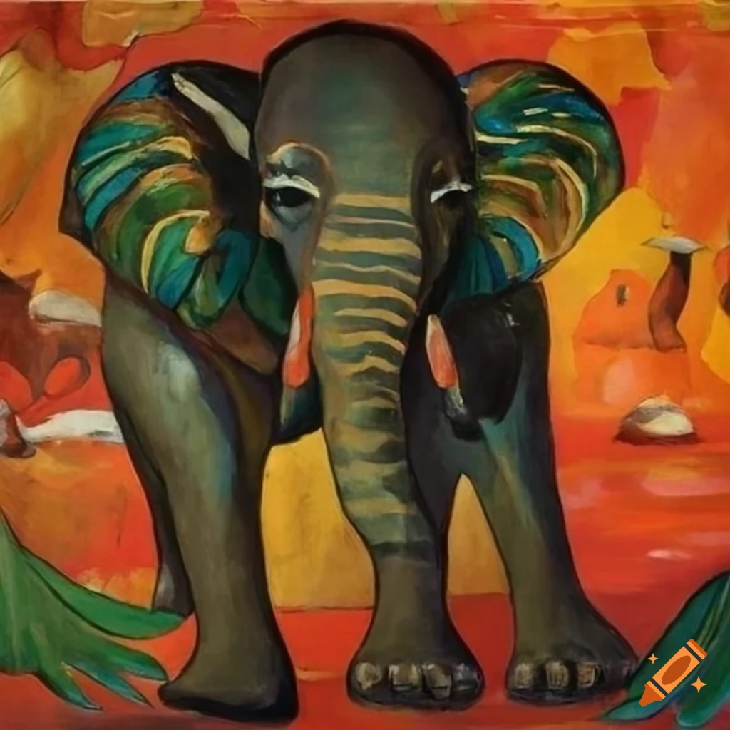 Gauguin-style painting of African animal landscape