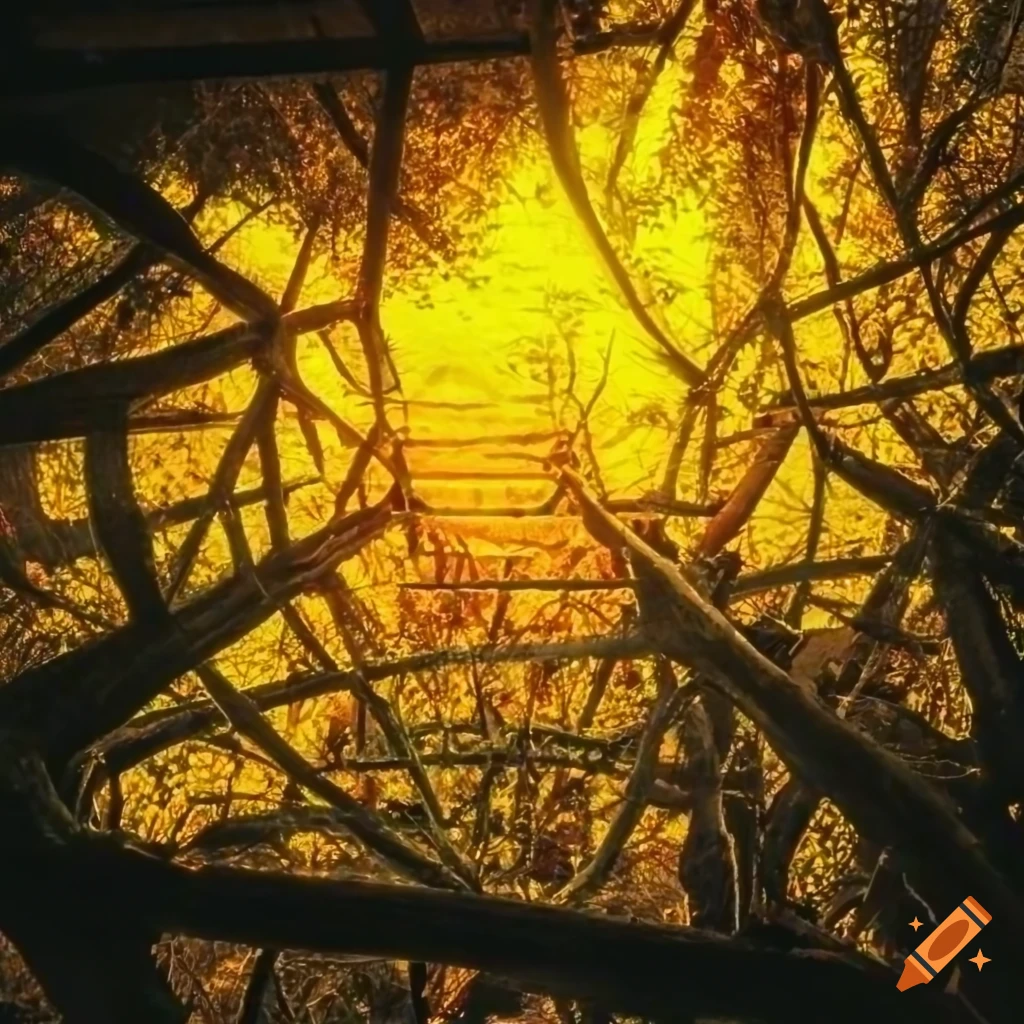 treehouse with yellow lights surrounded by leaves