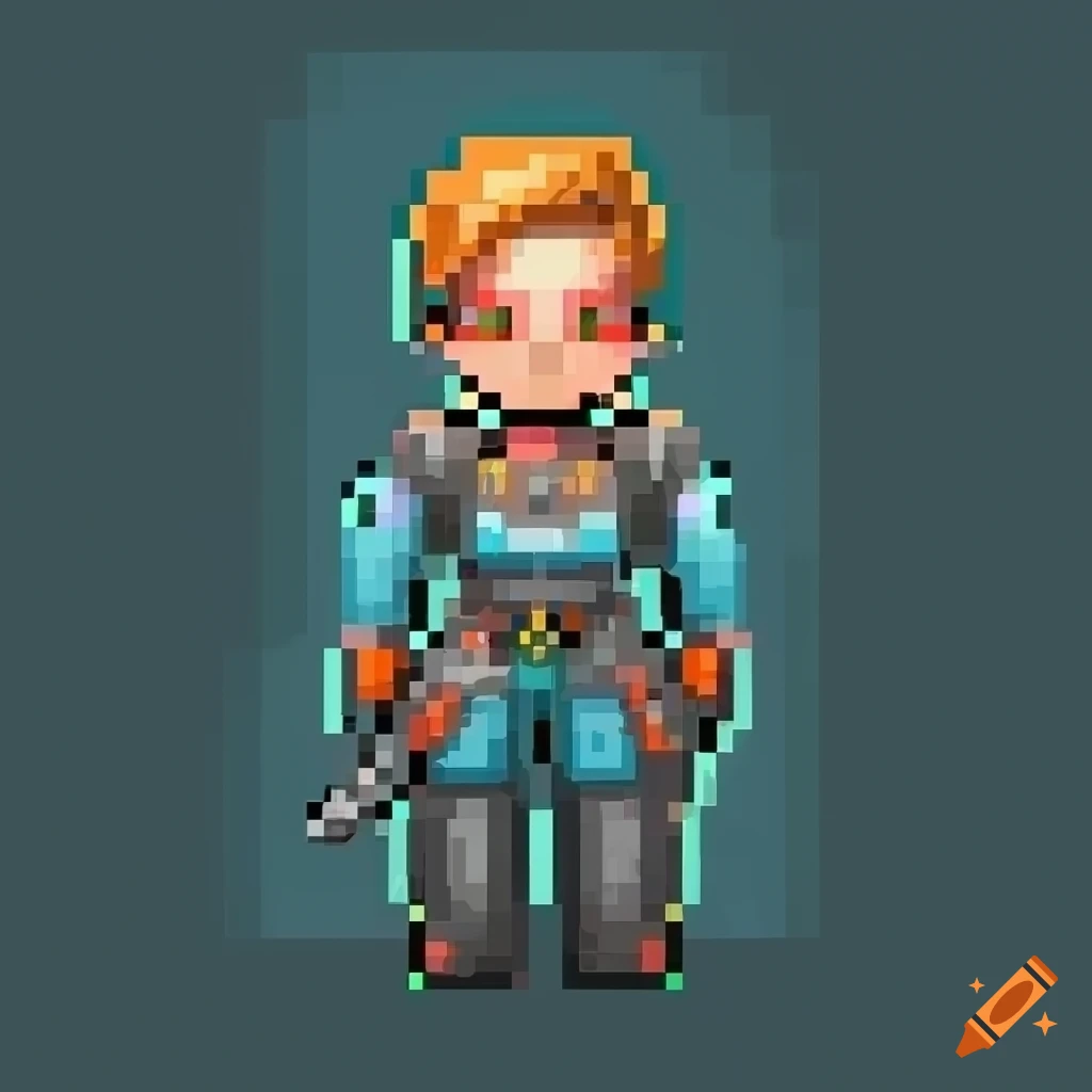 Pixel art of a sci fi technician character on craiyon