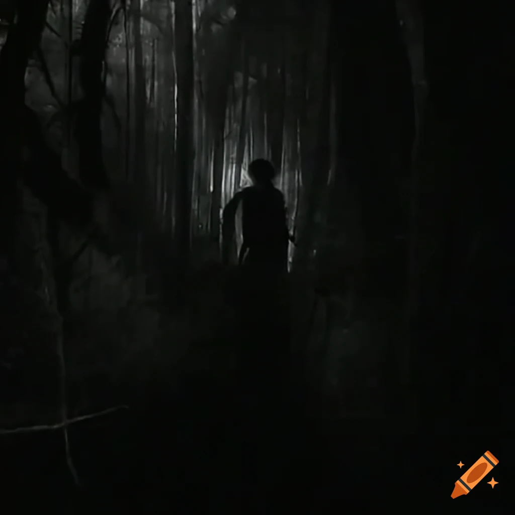 Night vision footage of a moss humanoid in the forest at night