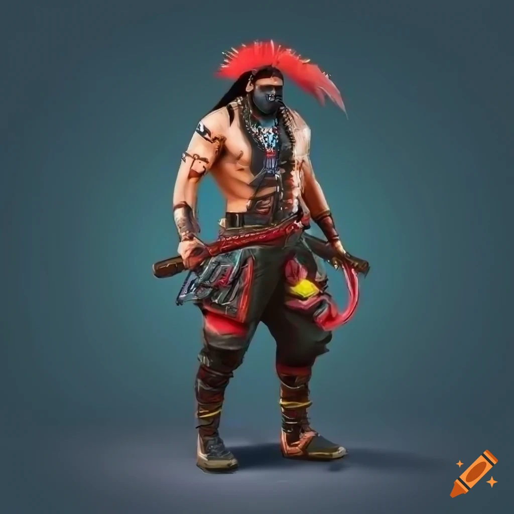 cyberpunk warrior with red tomahawk