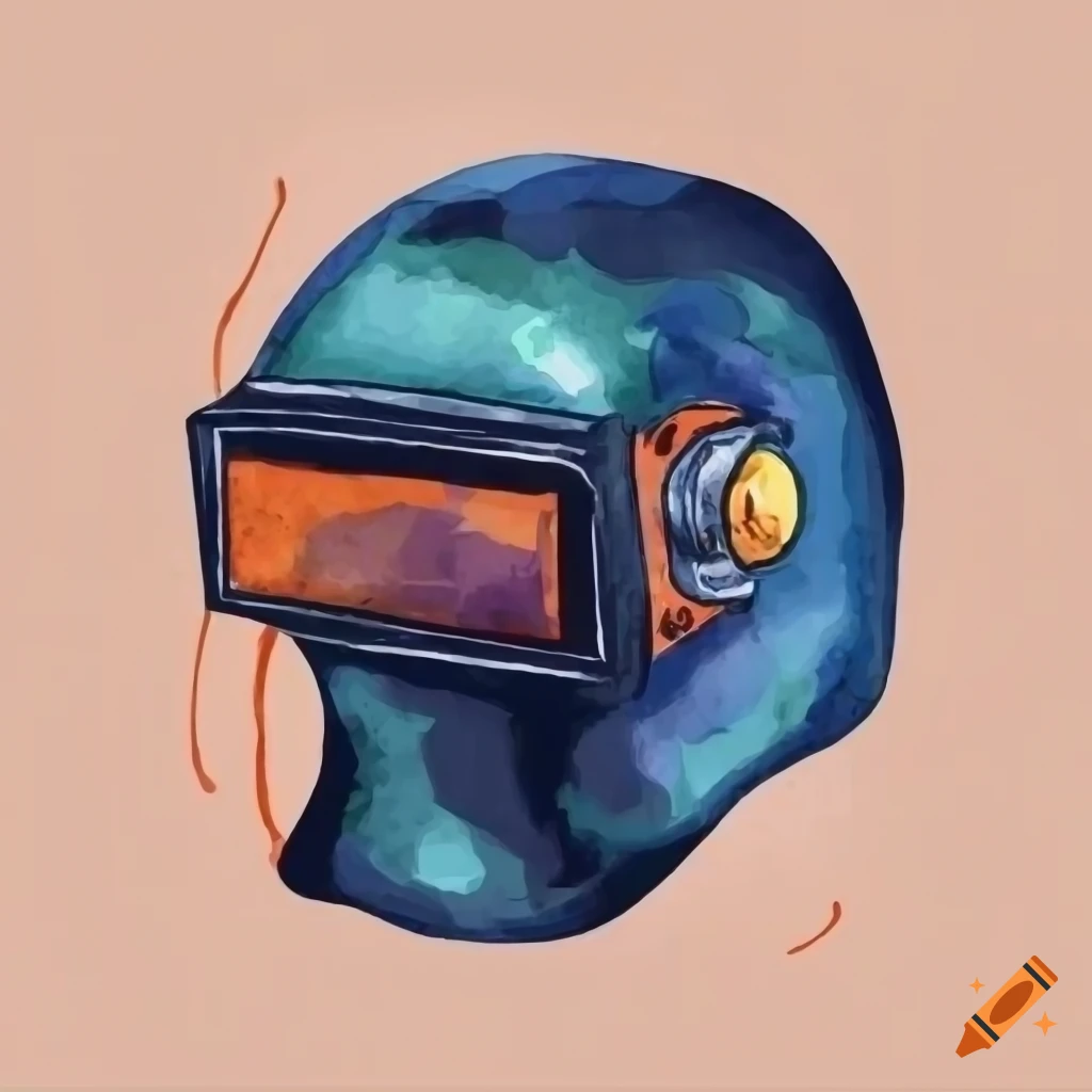 Handdrawn watercolor illustration of a welding hood on Craiyon