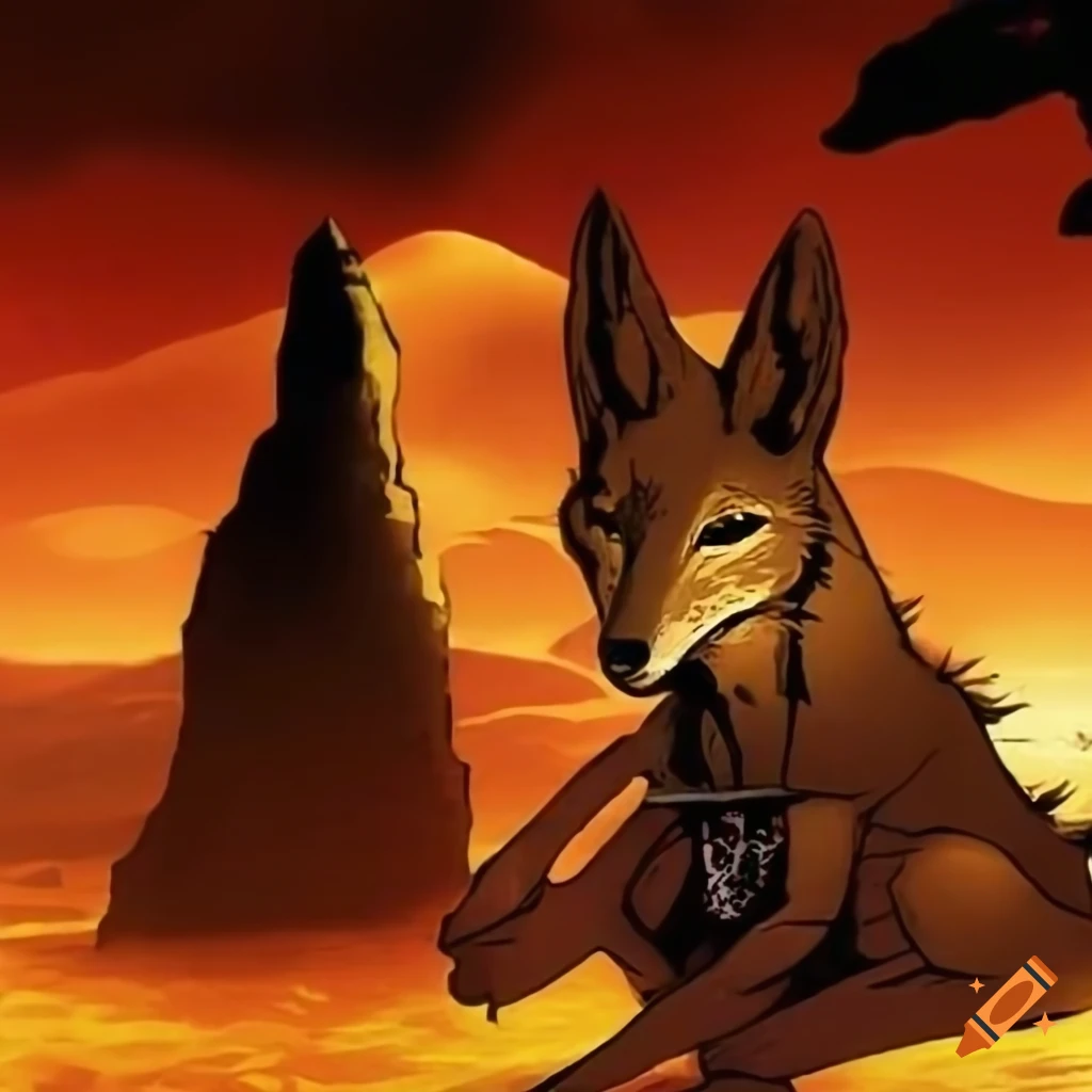 cave art depiction of a jackal in the desert sky