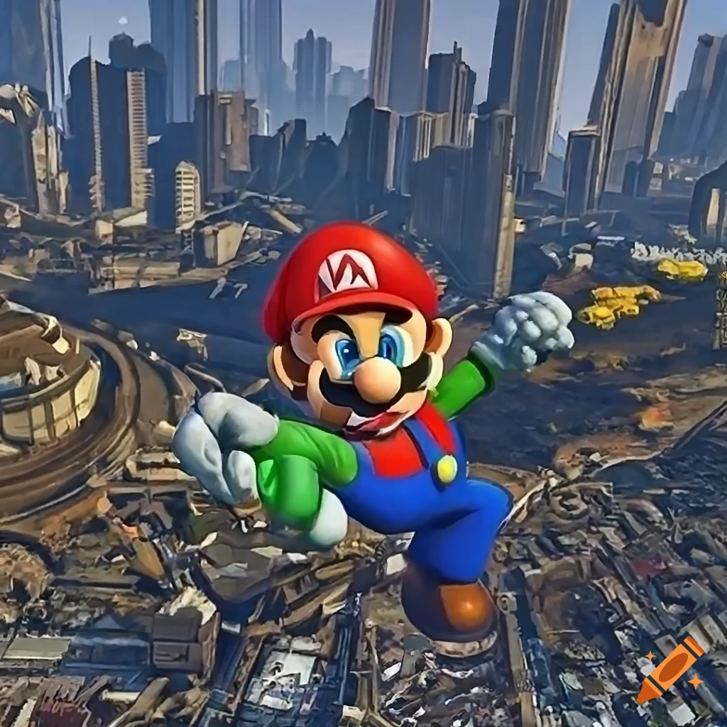 intricate artwork of Super Mario Bros inspired by GTA 5
