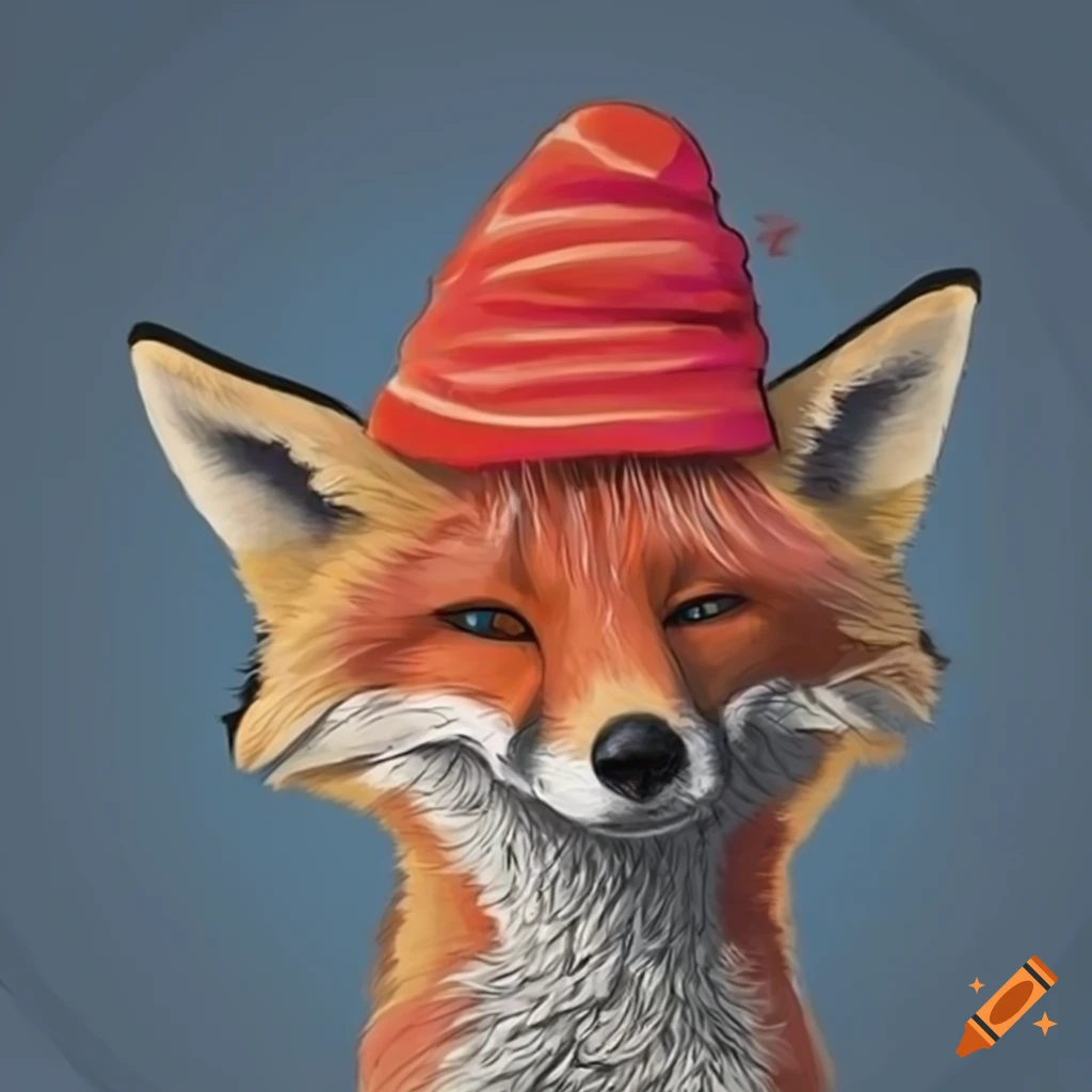 fox wearing a red hat