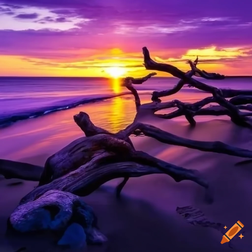 Purple sunrise over black rock beach in florida on Craiyon