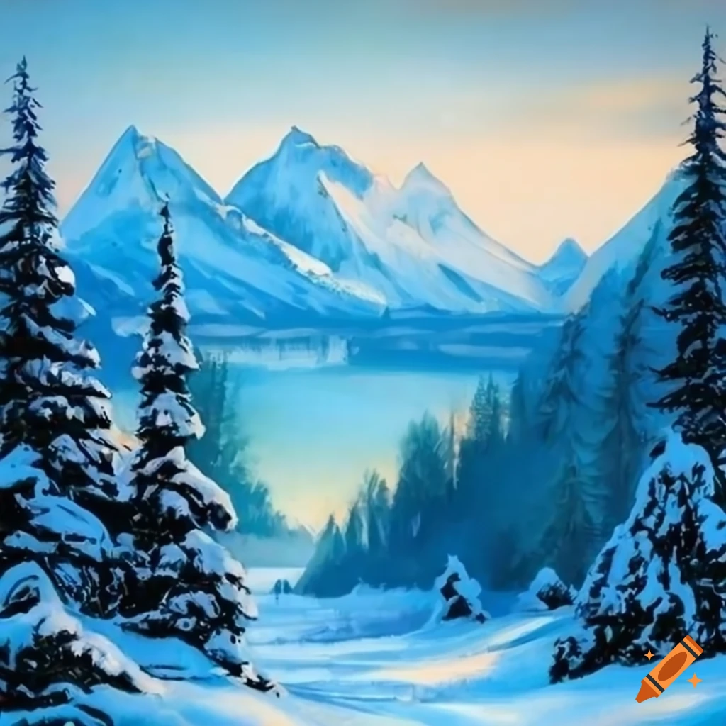Bob Ross style snowy Nordic landscape