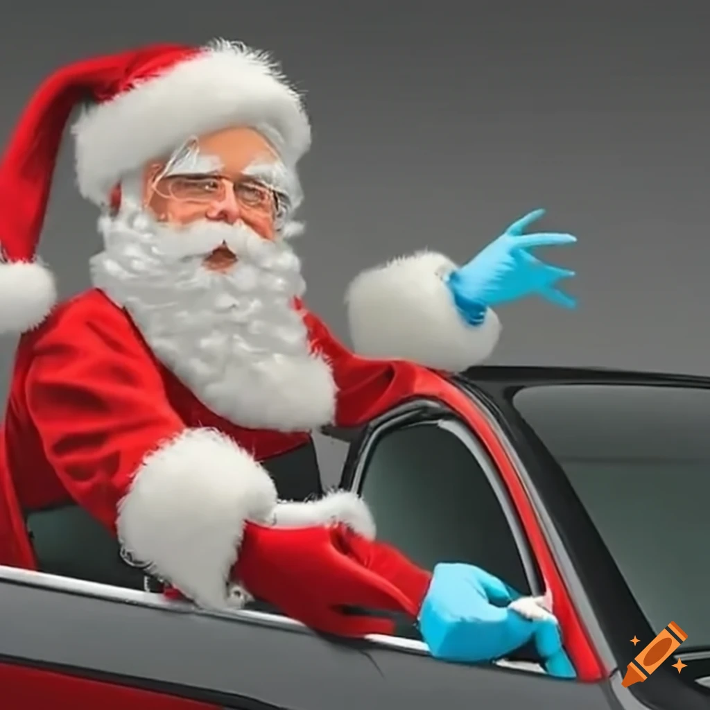 Santa claus cleaning car windows