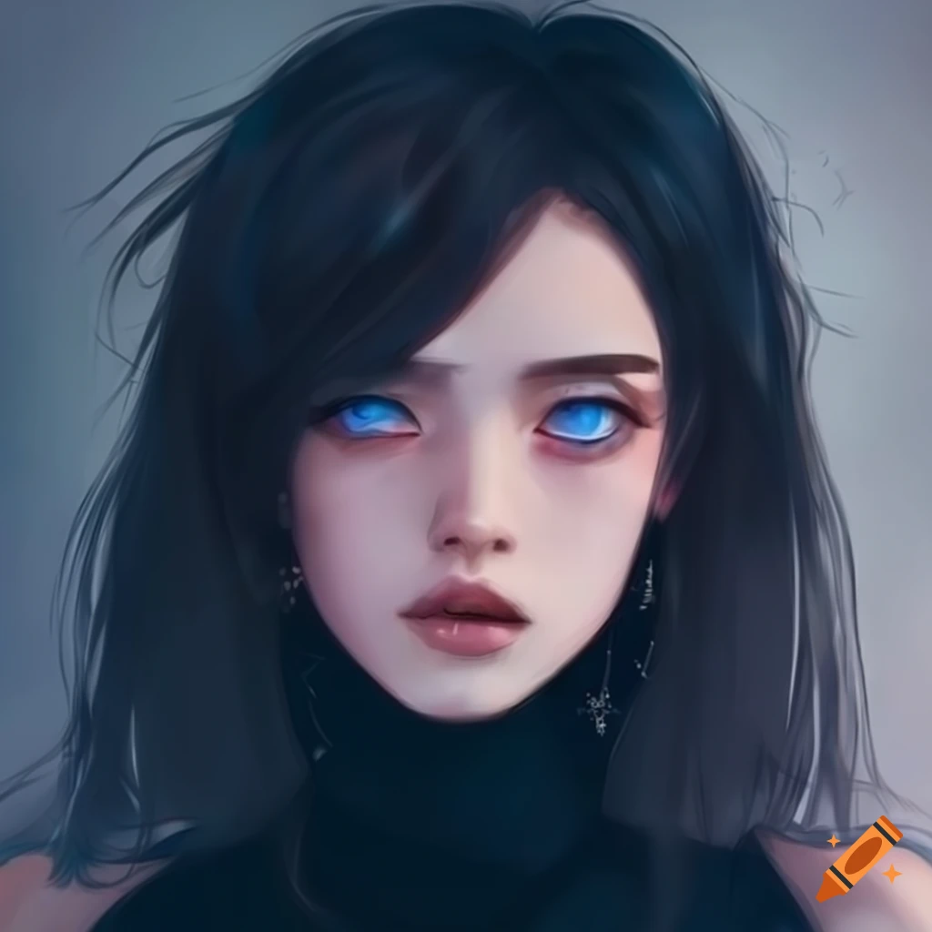 Captivating Black Haired Anime Girl With Blue Eyes 3495