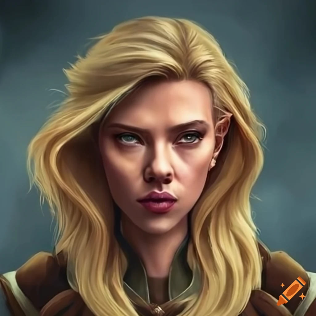 Image of scarlett johansson as a blonde elf ranger on Craiyon
