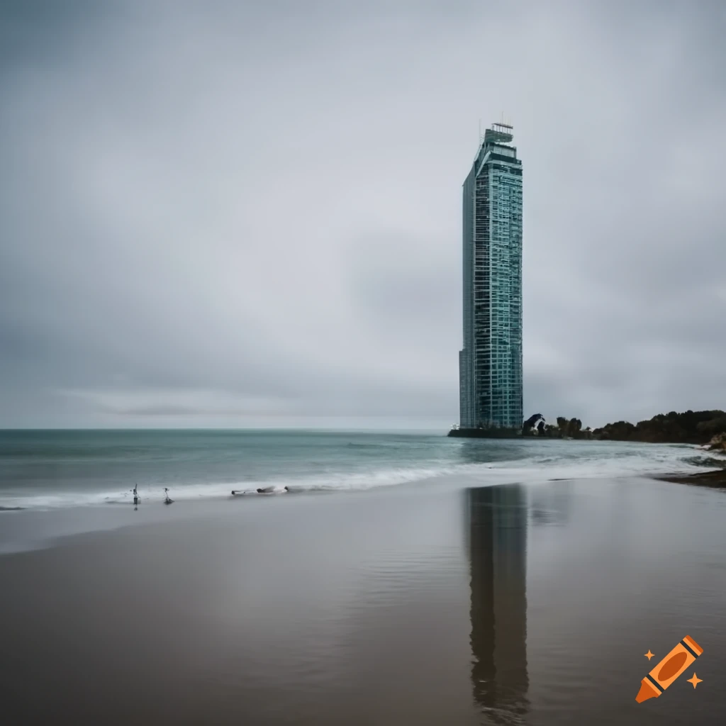 skyscraper on the beach with cloudy weather