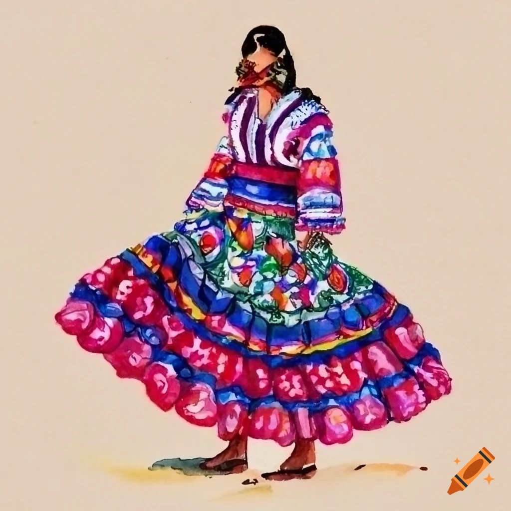 Watercolor Illustration Of A Fashion Figure In Mexican Attire On Craiyon