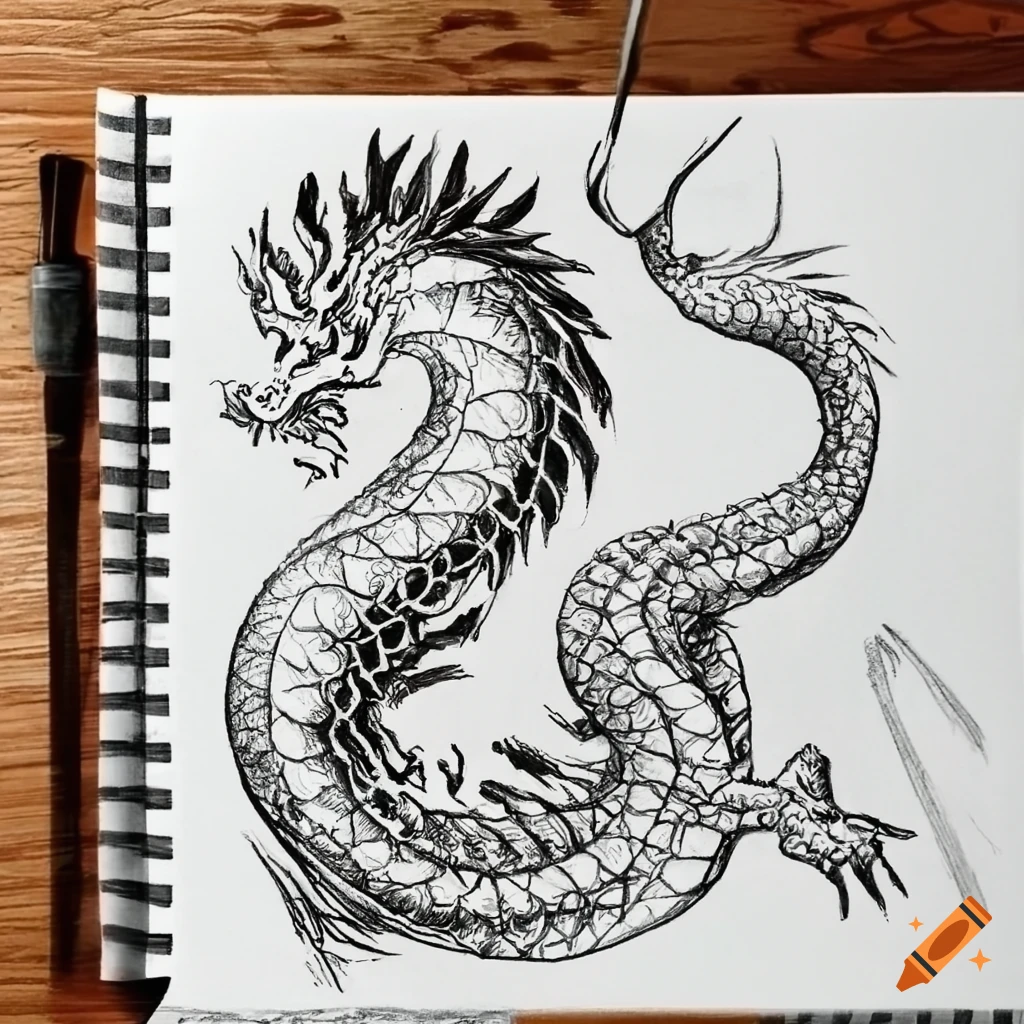 Hand Drawn Dragon Chinese Dragon Tattoo Black White Traditional Japanese  Stock Vector by ©nipatsara 277875082