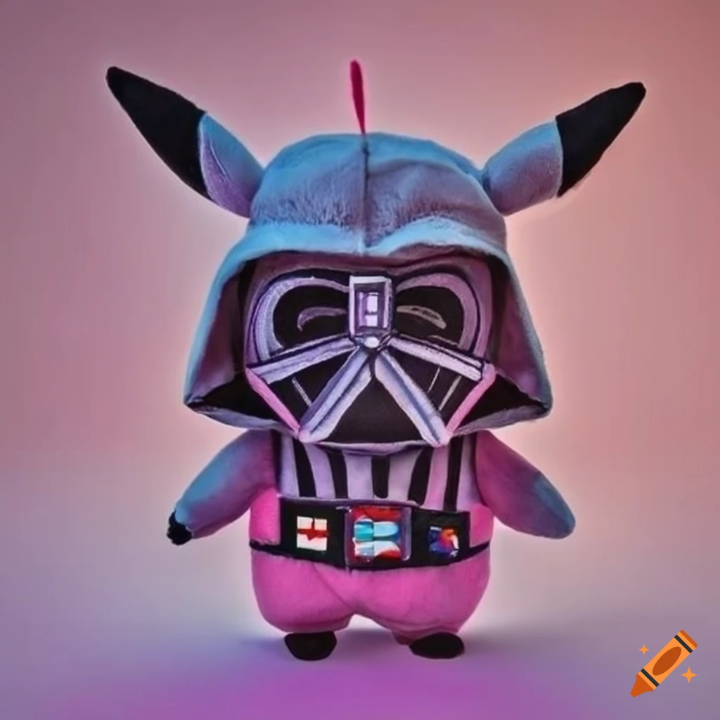 highly detailed pink Darth Vader with Pikachu plush and lightsaber