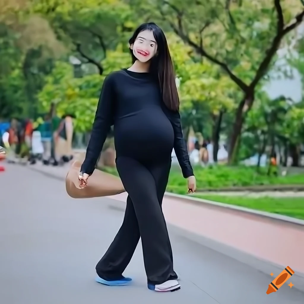 photograph of a pregnant woman walking on campus