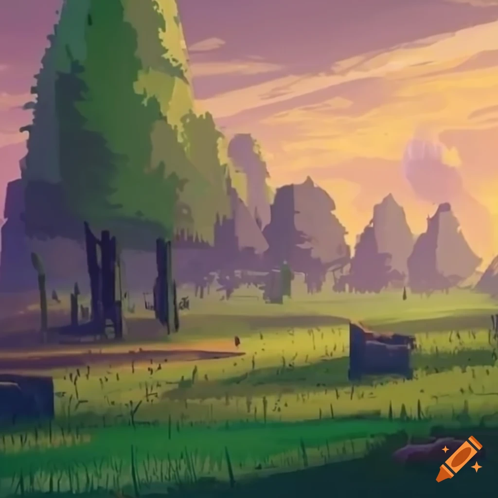 Video game style landscape with fields and a park on craiyon