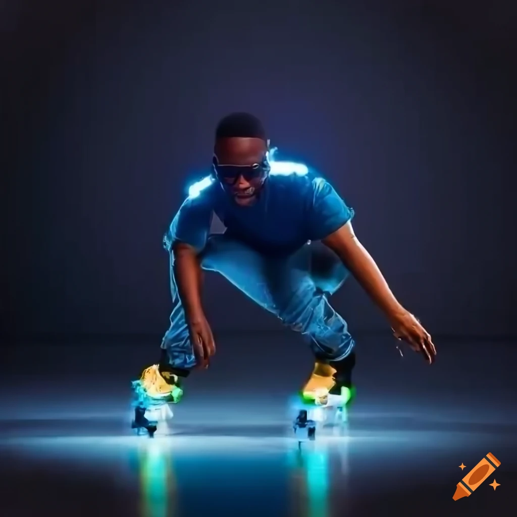 skateboarder with led wheels in roller rink