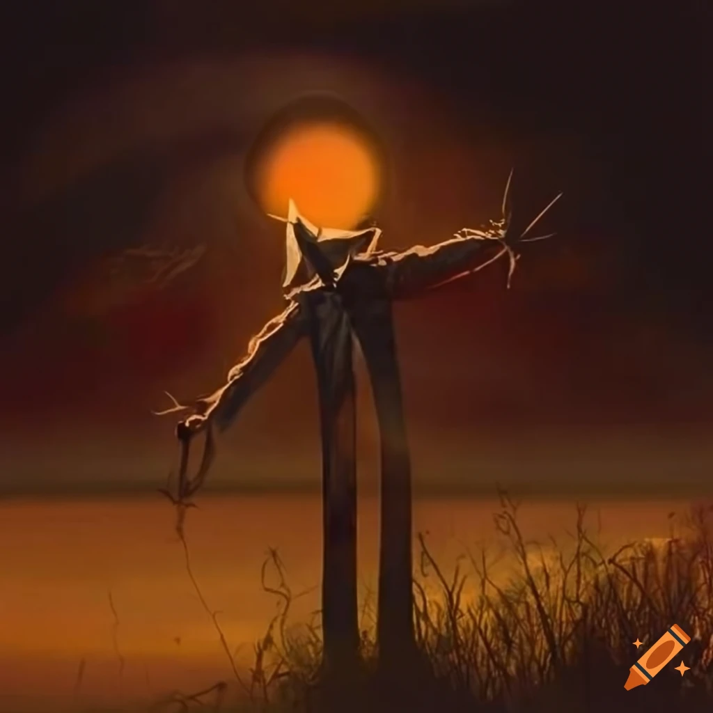 twilight scene with scarecrow in B.L. Hardgrove style