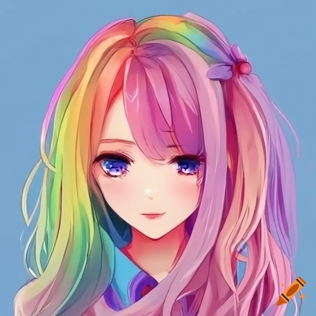 Anime Girl with Rainbow Hair in High Details · Creative Fabrica