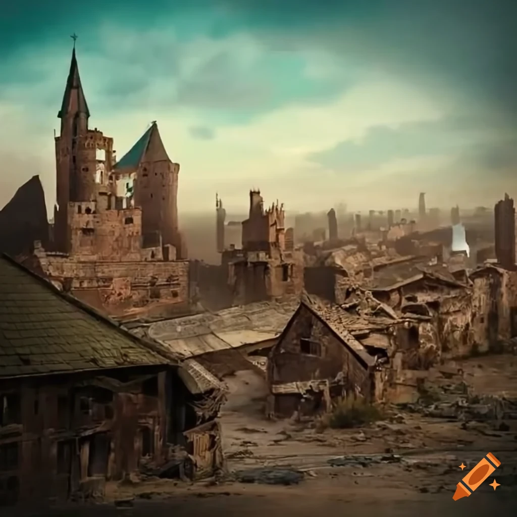 image of an abandoned medieval city with a sports field