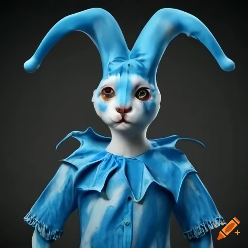 blue jester rabbit character illustration