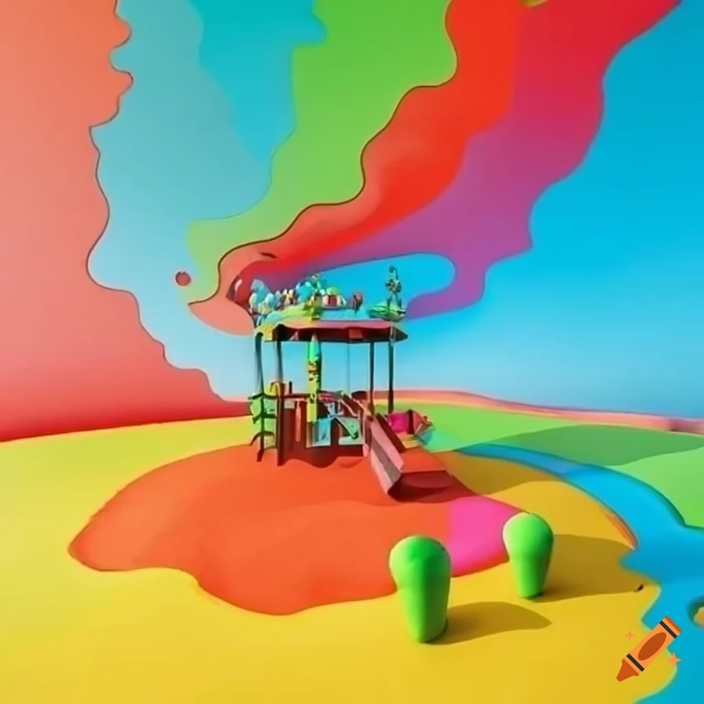 surrealist colorful playground with sand square