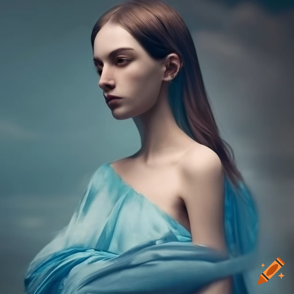 artwork of an elegant woman in a blue silk dress