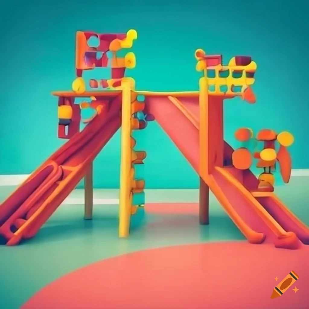 Surrealist playground with colorful structures on Craiyon